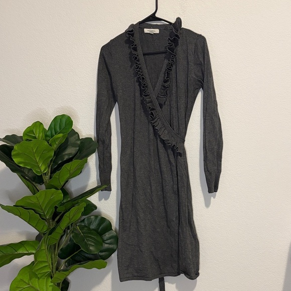 Merona Dresses & Skirts - Merona Long Sleeve Charcoal Wrap sweater Dress medium